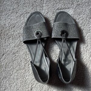 Anne Klein Gray Sandals with Ankle Strap and Embellishment